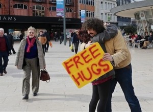 free hugs - kicking stones