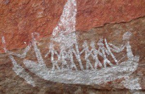 Aboriginal cave painting - sailing boat