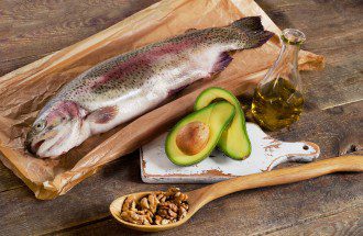 Foods Highest in unsaturated Fat on a wooden background.